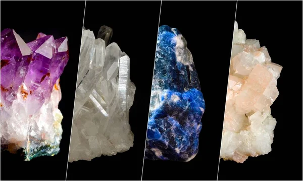 Collage Varie Rocce Minerali Pietre — Foto Stock