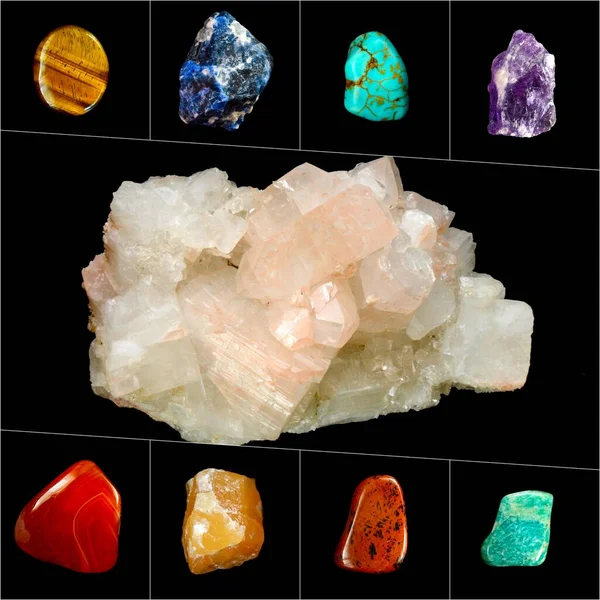 Collage Varie Rocce Minerali Pietre — Foto Stock