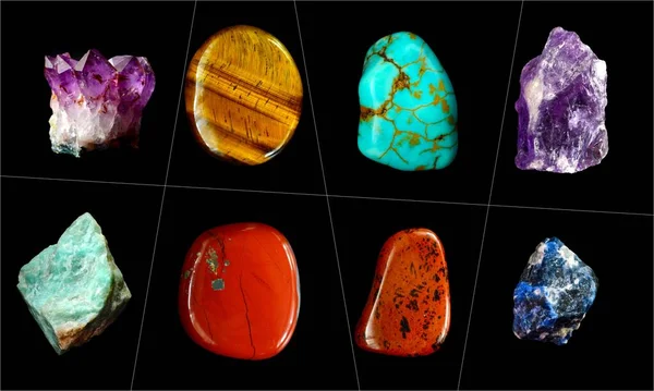 Colagem Várias Rochas Minerais Pedras — Fotografia de Stock