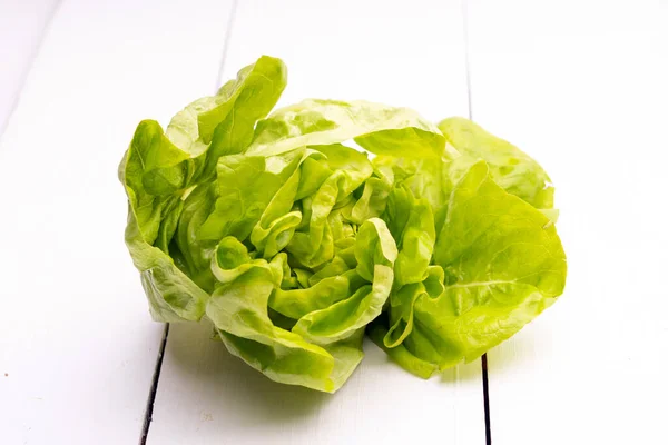 Fresh Green Lettuce White Background Healthy Eating Concept Vegetarian Lifestyle — Φωτογραφία Αρχείου