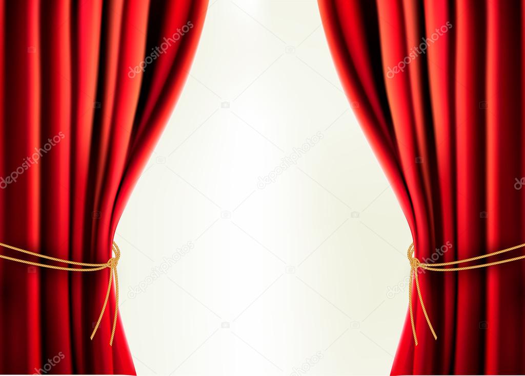 Background with red velvet curtain Vector illustration