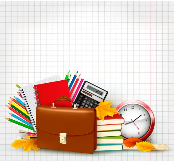 Back to school Background with school supplies and old paper — Stock Vector