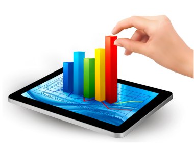 ve bir el vektör grafik tablet ekranıyla