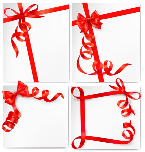 Set of holiday background with red gift bow with red ribbons. Vector — Stock Vector
