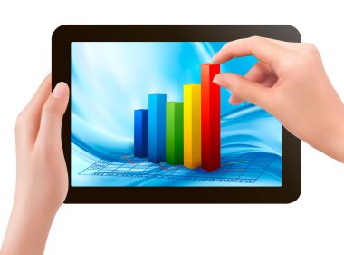 Tablet ekran grafik ve el ile. vektör.