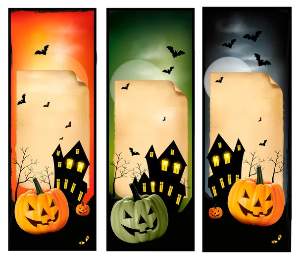 Vector de tres banners de Halloween — Vector de stock