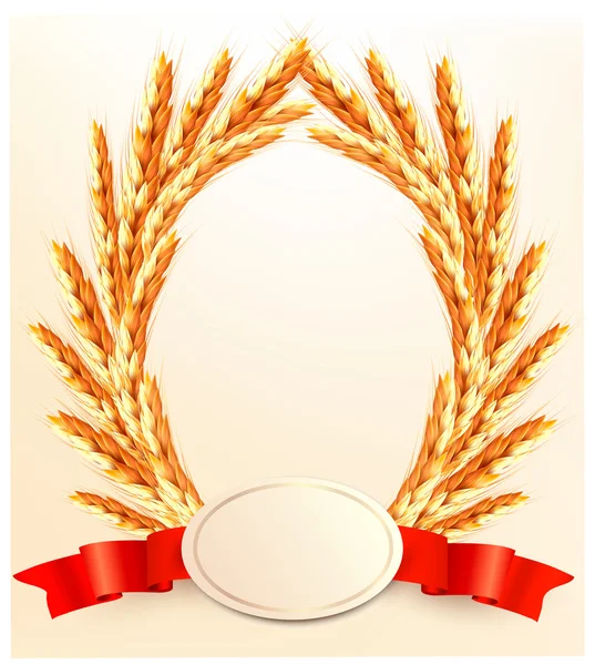 Ears of wheat with label. Vector. — Stock Vector