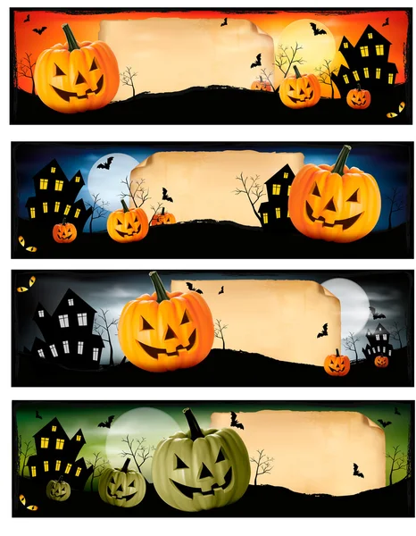 Vector de cuatro banners de Halloween — Vector de stock