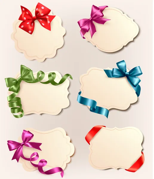 Collection of vintage labels with a colorful gift bows and ribbons Vector illustration — 图库矢量图片