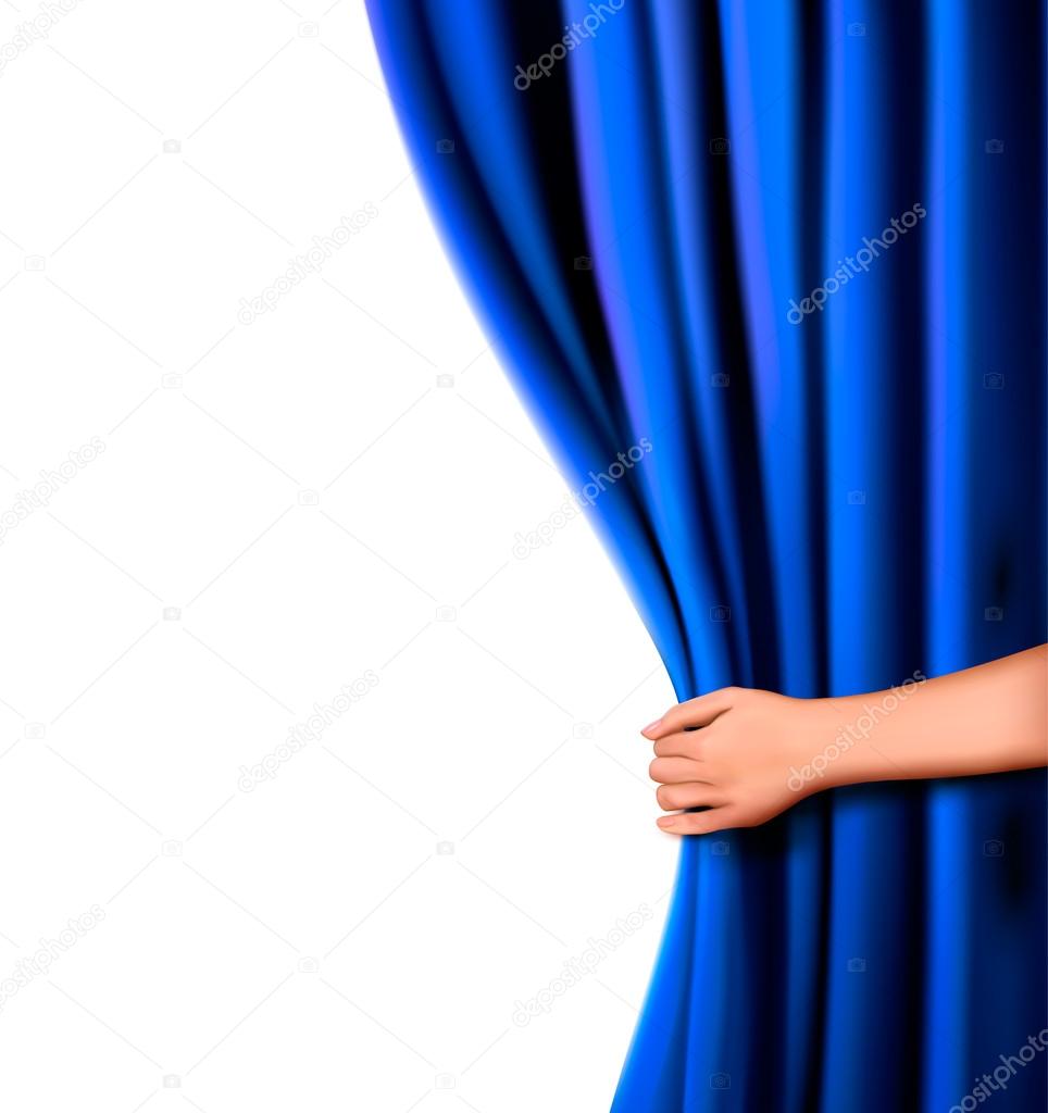 Background with blue velvet curtain and hand. Vector illustration. Stock  Vector Image by ©almoond #13638237