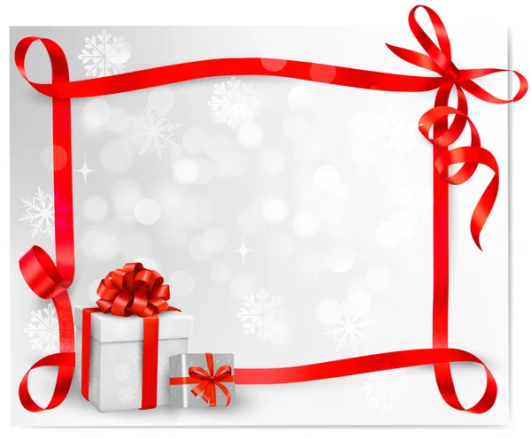 Kırmızı hediye kutulu bayram arkaplanı. Vektör illüstrasyonu.