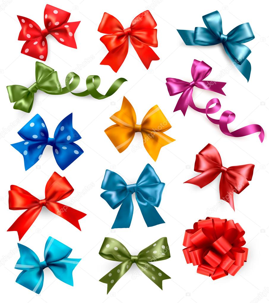 Big set of colorful gift bows with ribbons. Vector illustration.