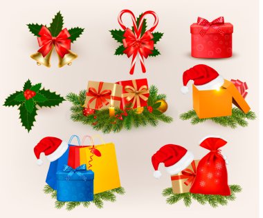 christmas simgeleri ve öğeler kümesi. vektör