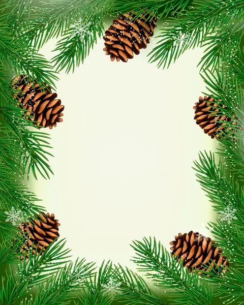 Frame made of christmas tree branches with pine cones. Vector — Stock Vector