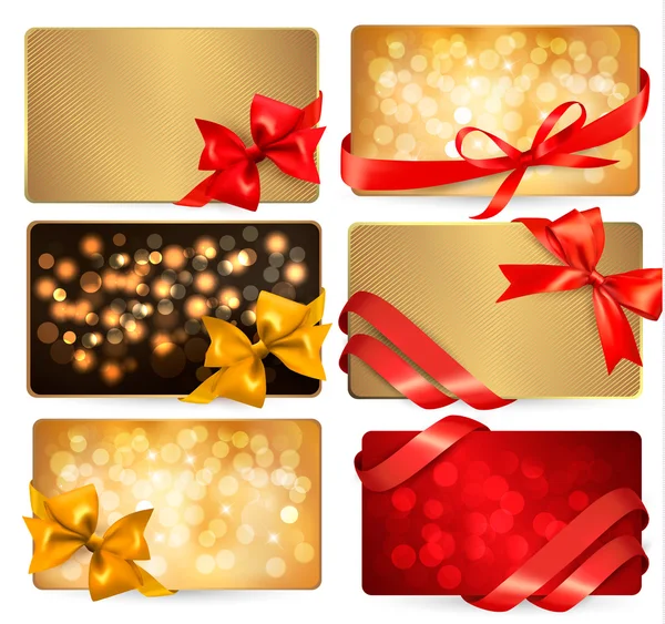 Set de hermosas tarjetas gif con lazos de regalo rojos con cintas Vecto — Vector de stock