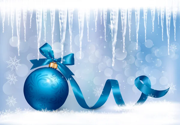 Urlaub Hintergrund mit blauer Geschenkschleife mit Geschenkball. Vektorkrank — Stockvektor
