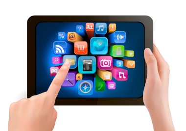 touch pad pc ve dokunaklı parmak tutmak el