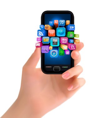 el simgeleri ile cep telefonu tutarak. vektör