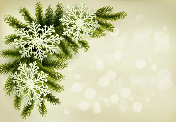 Christmas retro background with christmas tree branches and snow — Stock Vector