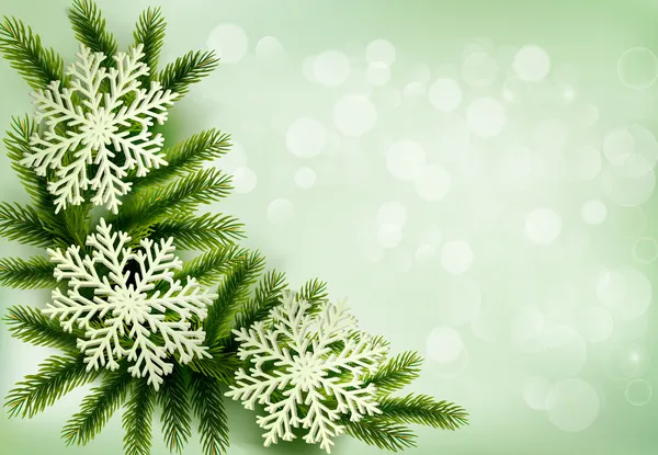 Christmas green Hintergrund mit Weihnachtsbaum Äste und Schnee — Stockvektor