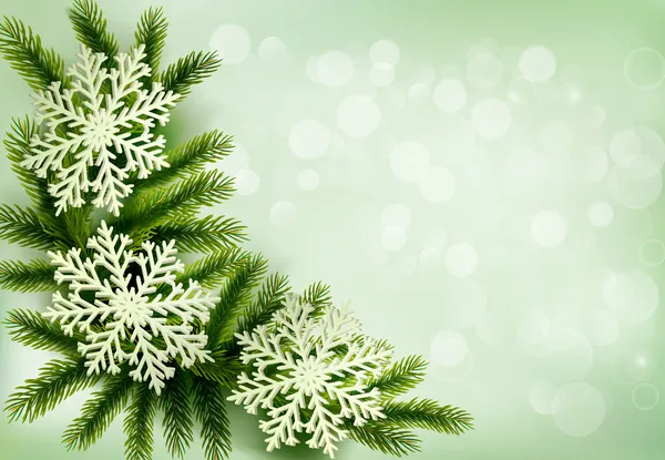Fondo verde de Navidad con ramas de árbol de Navidad y nieve — Vector de stock