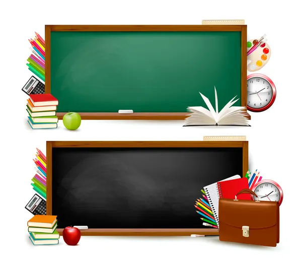 Back to school. Two banners with school supplies. Vector. — Stock Vector