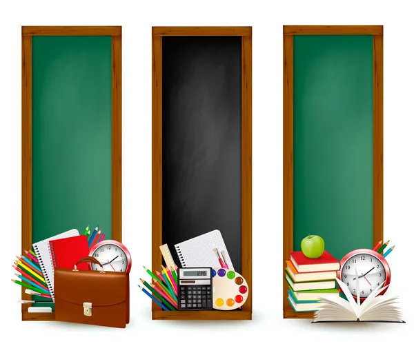 Back to school. Three banners with school supplies. Vector. — Stock Vector