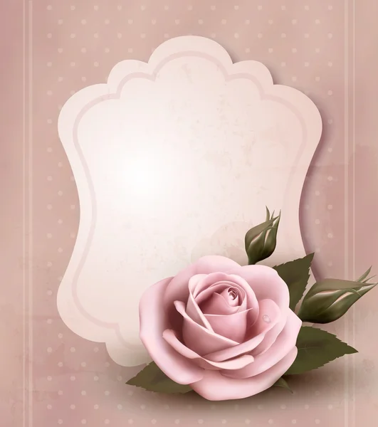 Retro greeting card with pink rose. Vector illustration. — Stock Vector