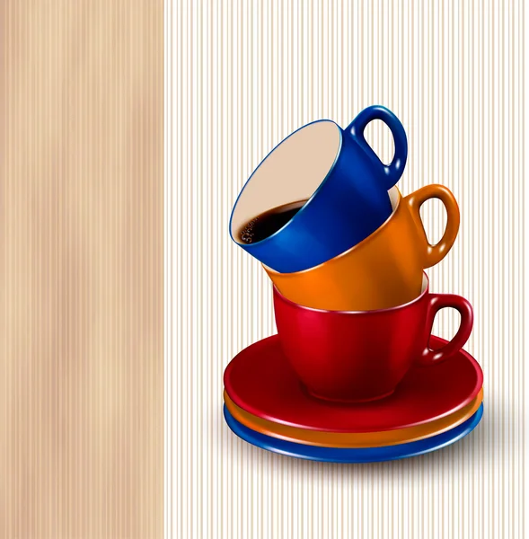 Fondo con coloridas tazas de café. Plantilla de diseño café . — Vector de stock