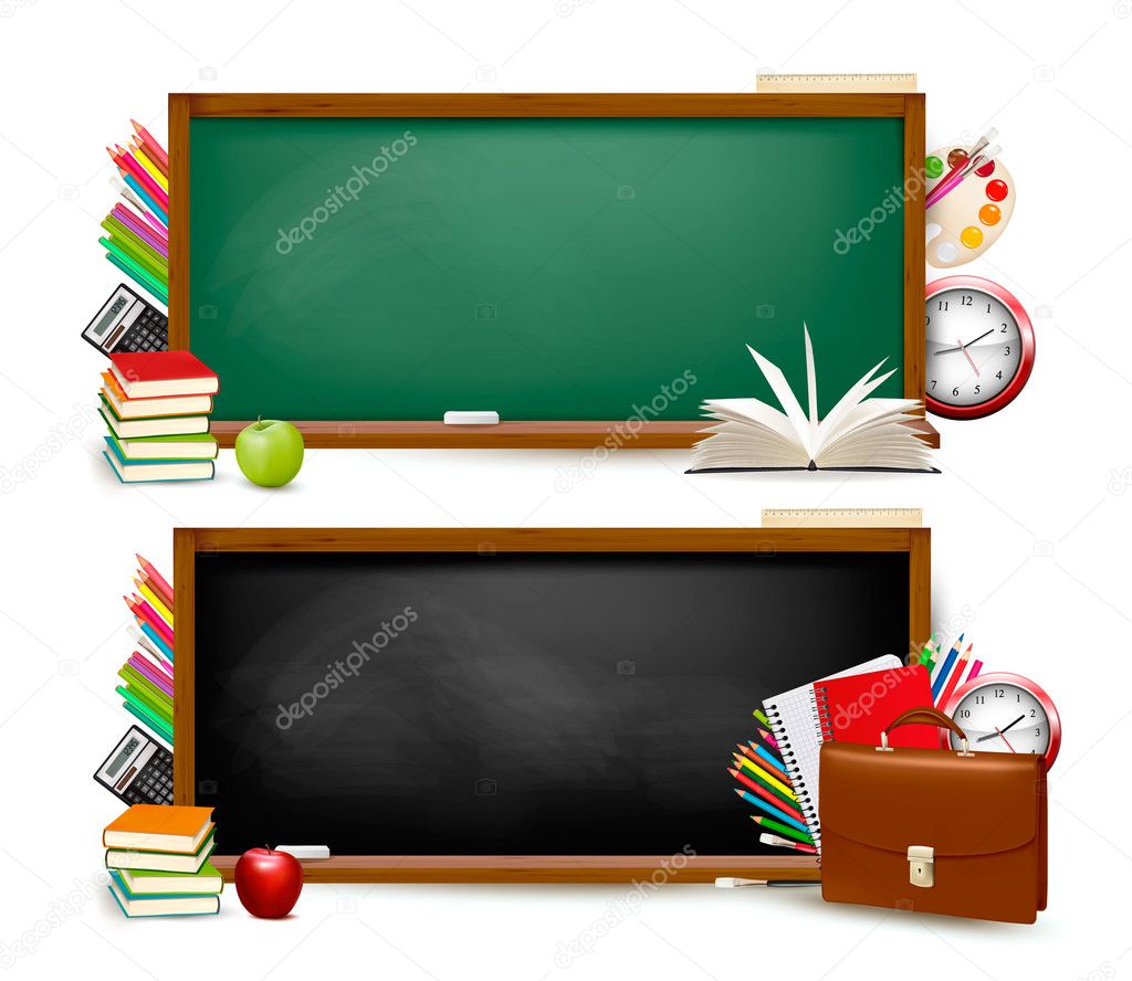 Back to school. Two banners with school supplies. Vector.