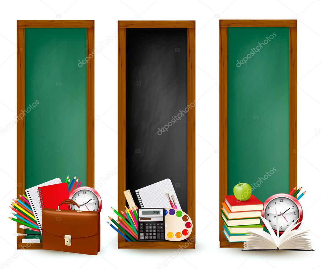 Back to school. Three banners with school supplies. Vector.
