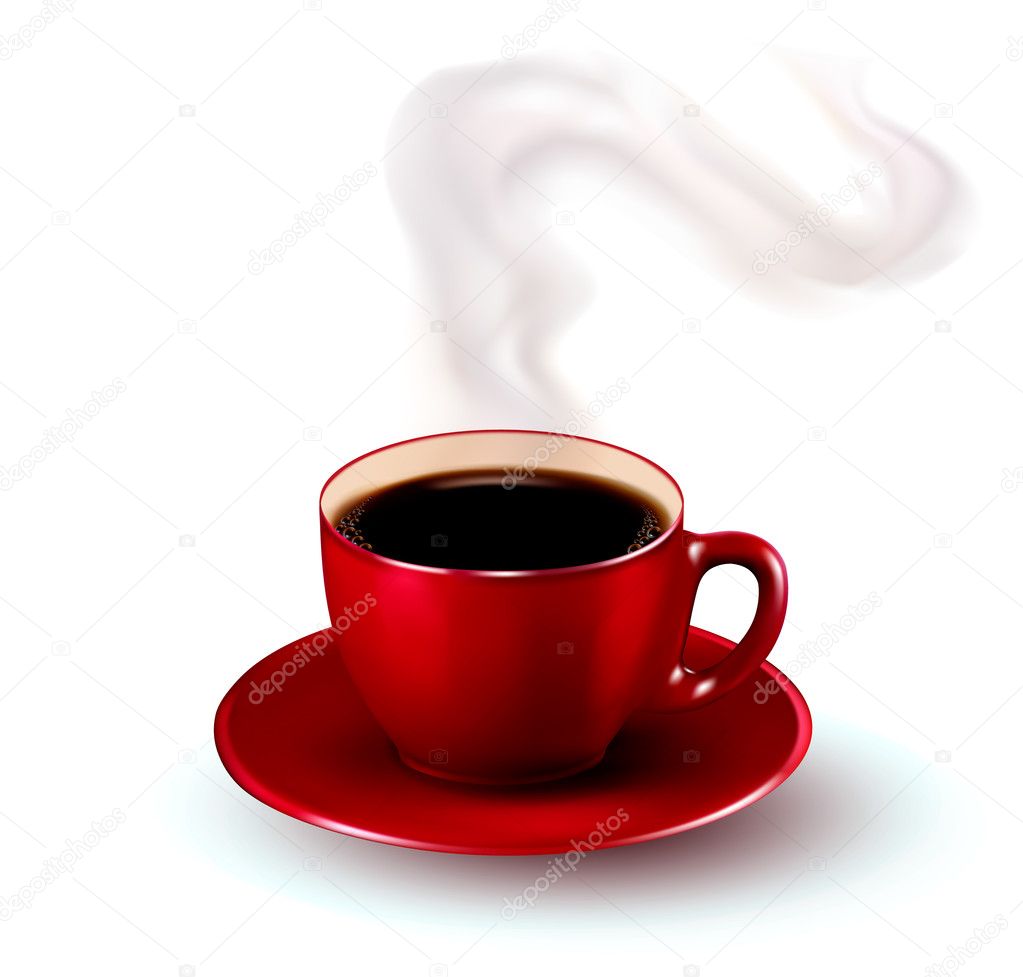 Perfect red cup of coffee with steam. Vector illustration.