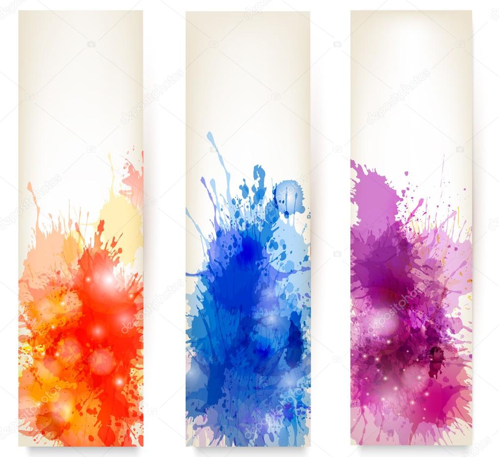 Collection of colorful abstract watercolor banners. Vector