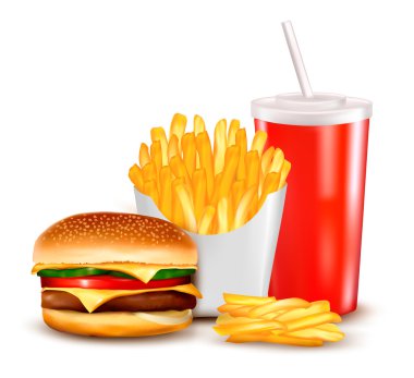 Fast food ürünleri grubu. Vektör illüstrasyonu.