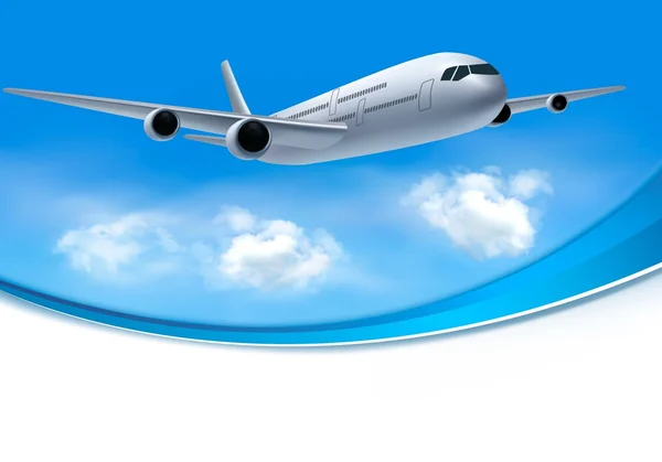 Travel background with airplane and white clouds — Stock Vector