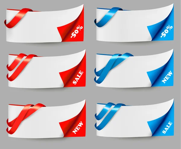 Rood en blauw verkoop banners met linten. vector. — Stockvector