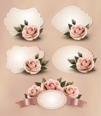 Картина, постер, плакат, фотообои "collection of retro greeting cards with pink rose. vector illust", артикул 21846607