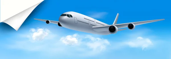 Reisehintergrund mit Flugzeug und weißen Wolken — Stockvektor