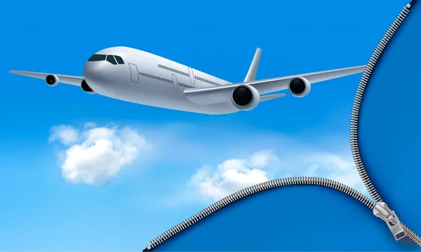 Matkustustausta lentokoneella ja valkoisilla pilvillä — vektorikuva