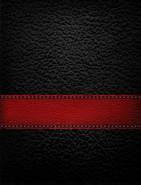 Black leather background with red leather strip. Vector illustra — Stock Vector