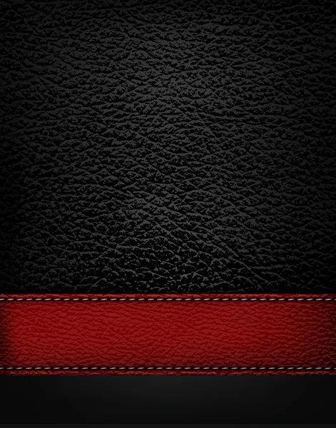 Black leather background with red leather strip. Vector illustra — Stock Vector