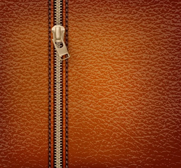 Braunes Leder Textur Hintergrund mit Reißverschluss. Vektor illustratio — Stockvektor