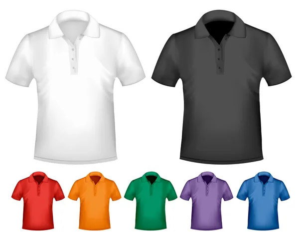 Preto e branco e homens de cor polo camisetas. Modelo de design. Ve — Vetor de Stock