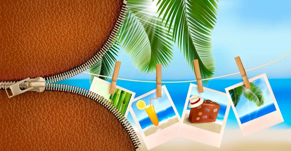 El fondo con las fotografías de las fiestas a la orilla del mar. Holida de verano — Vector de stock