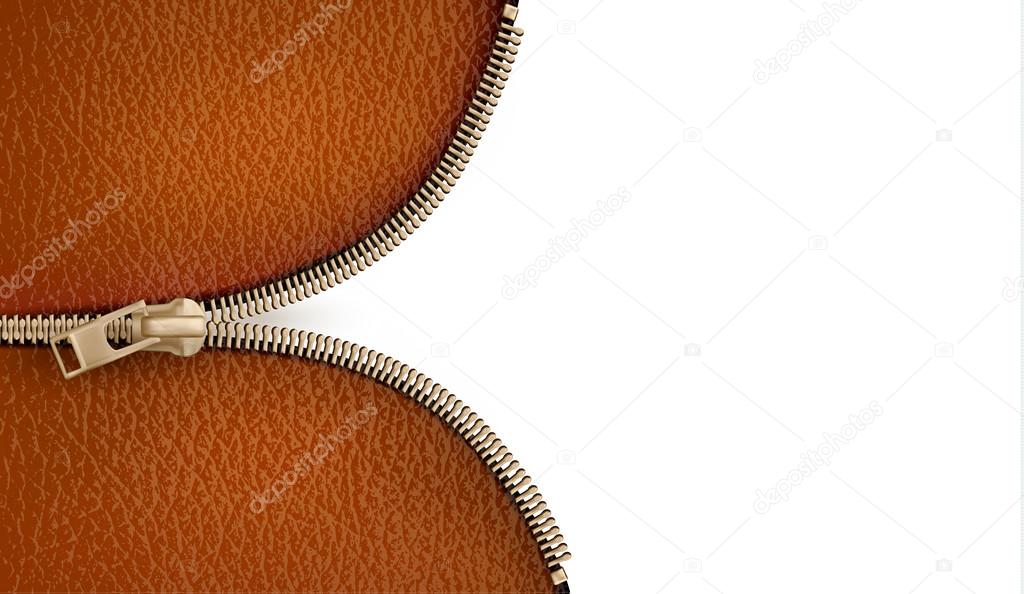 Brown leather texture background with zipper. Vector illustratio