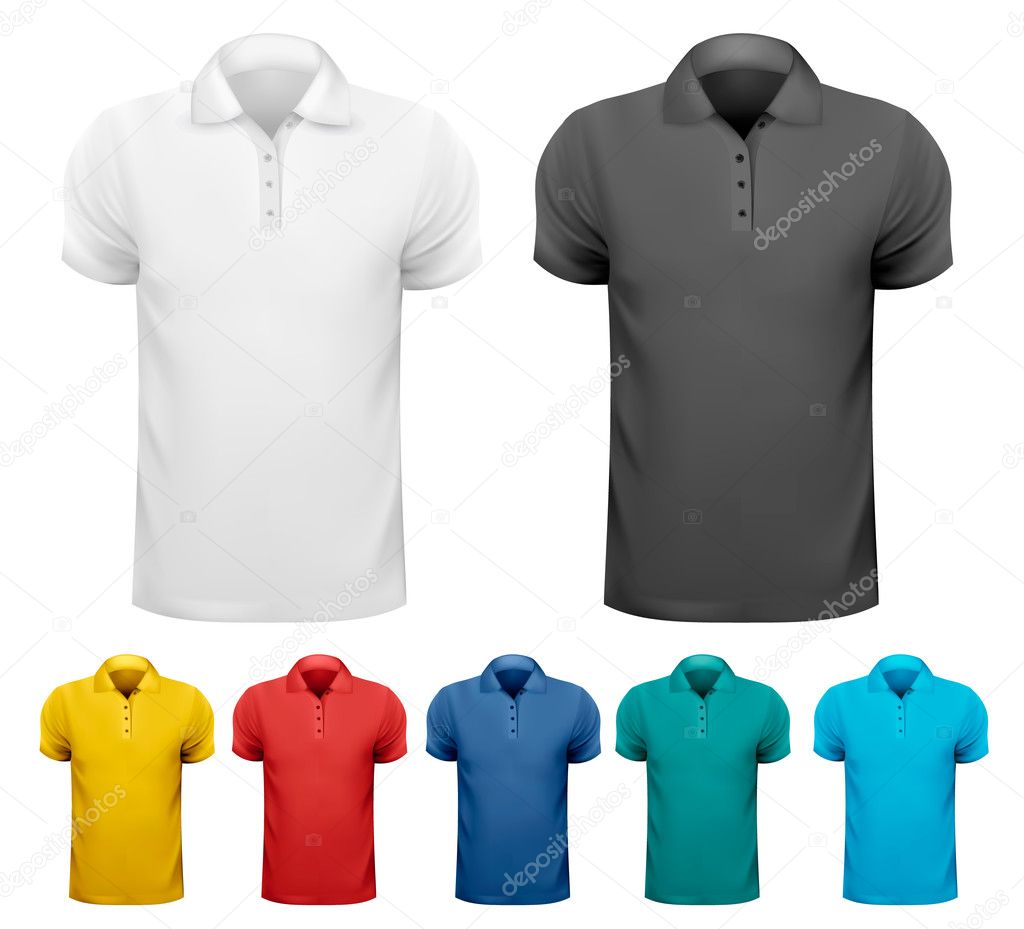 Black and white and color men t- shirts. Design template. Vector
