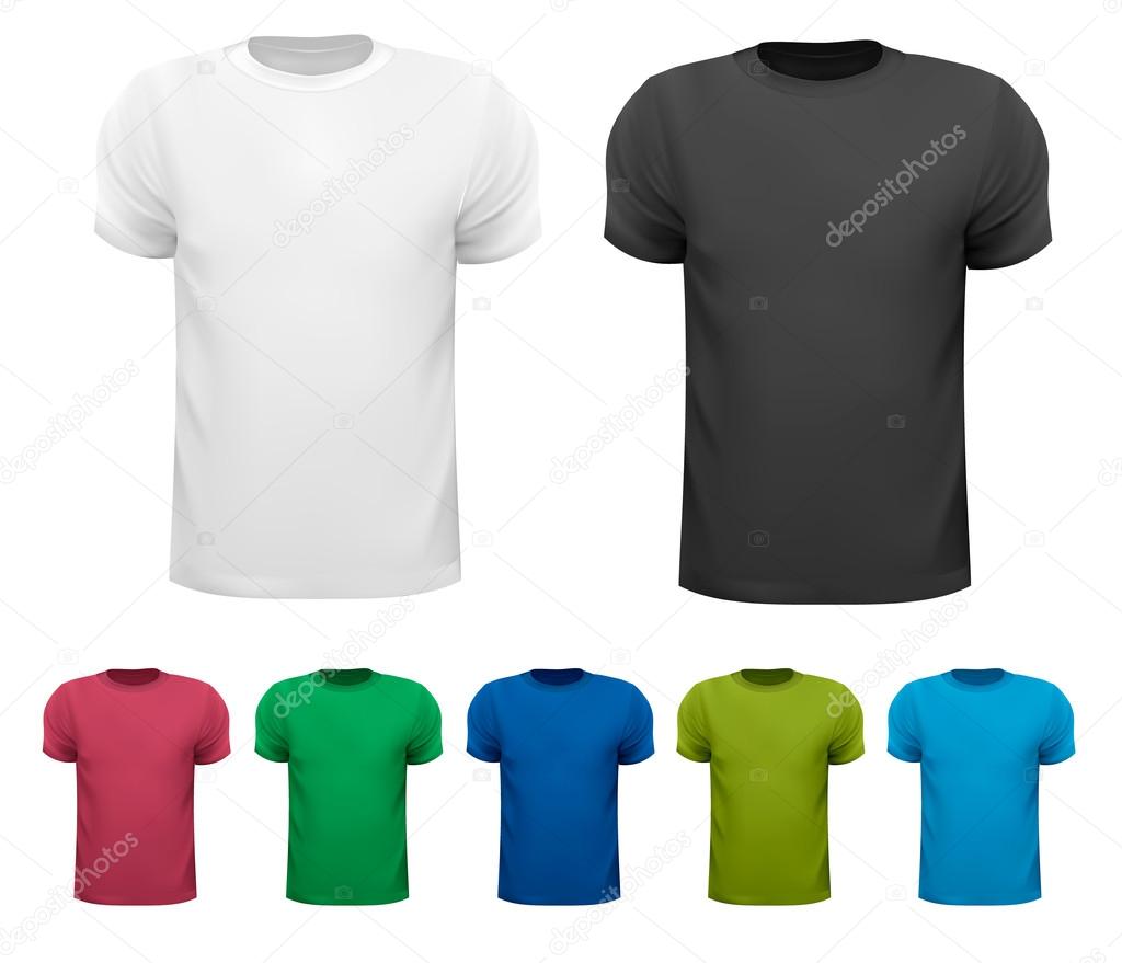 Black and white and color men polo shirts. Design template. Vect