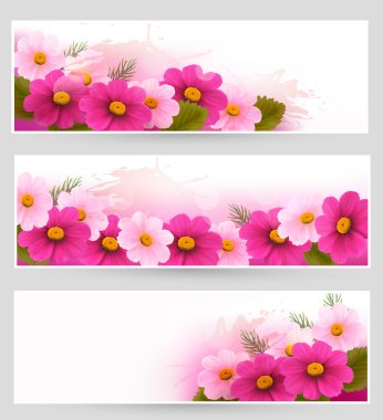 renkli çiçekler ile tatil afiş kümesi. vektör