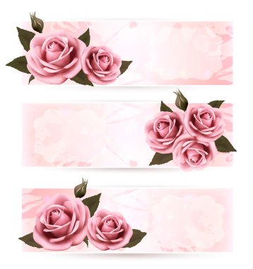 pembe güzel gül ile tatil afiş kümesi. vektör