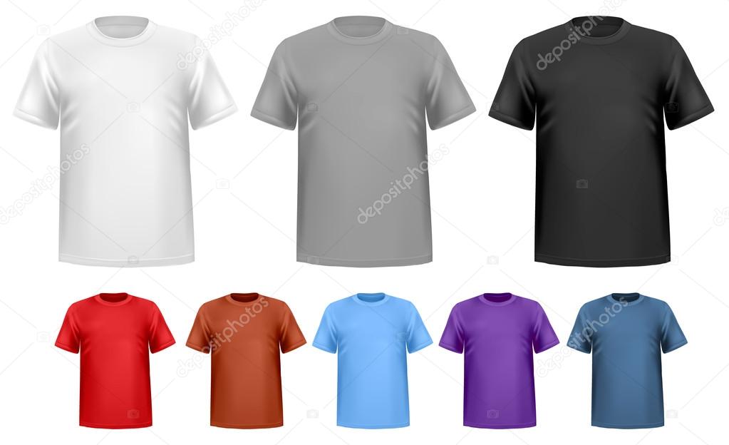 Black and white and color men t-shirts. Design template. Vector